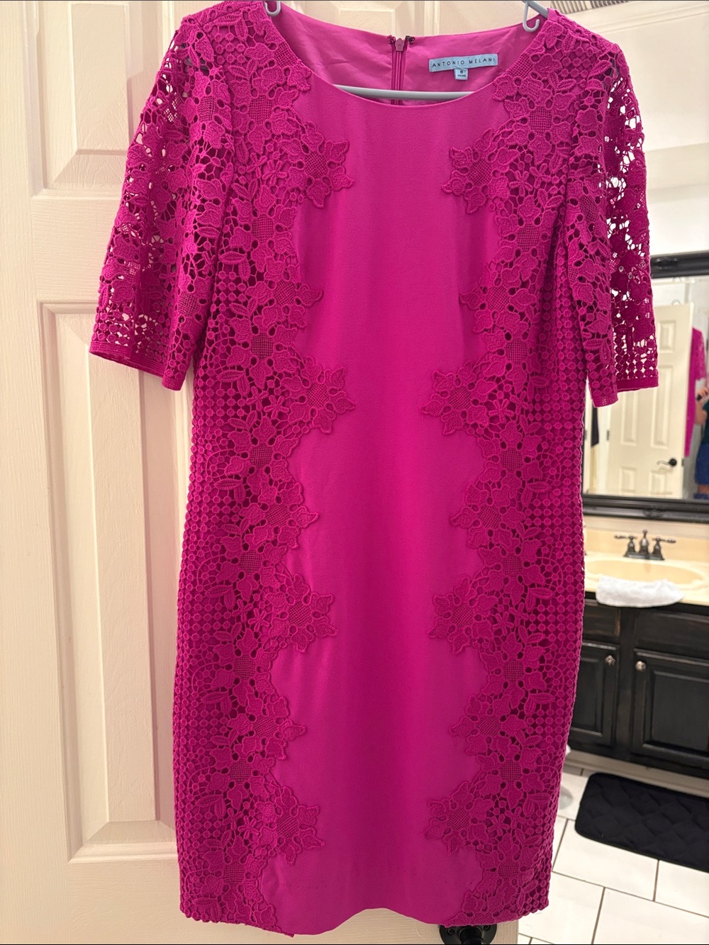 antonio melani hot pink dress Lace-Panel Midi pickyourgiftjorie